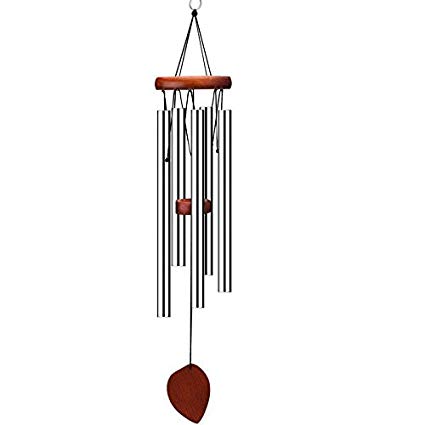 UNIQOOO Wood Base and Aluminum Tubes Wind Chime- 22-inch Length- Soothing, Relaxing, and Gentle Melody- Great Gift for Decoration of Indoors or Outdoor Porch, Garden, and Patio