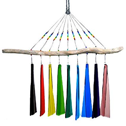 Fused Glass Windchime - Rainbow Colors, 9-Chime Version