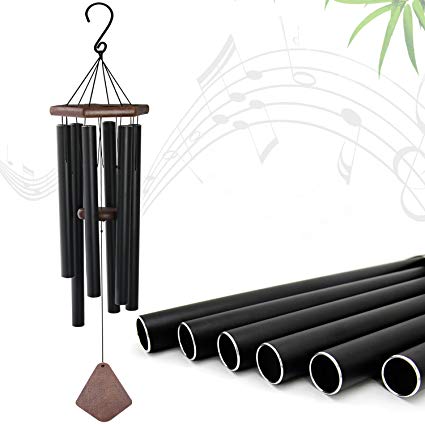 Astarin Large Wind Chimes Outdoor,36”Amazing Grace Wind Chimes with 6 Heavy Metal Tubes Tuned Deep Tone,Memorial Sympathy Wind Chimes Personalized for Home Garden Yard Housewarming Deco,Matte Black