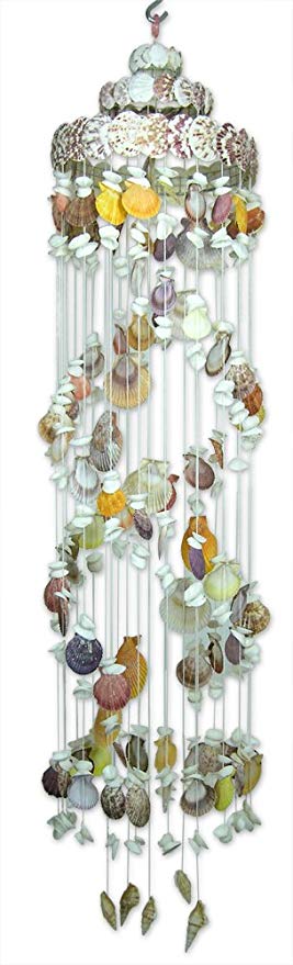 Banberry Designs Sea Shell Mobile Wind Chime Natural Spiral Shaped Nautical Beach Decor - 46